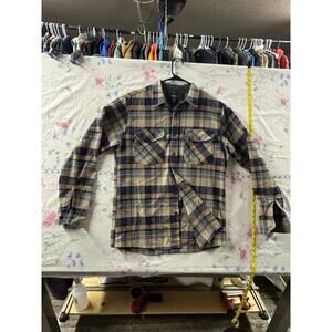 Brixton Plaid Flannel Shirt‎ Mens Medium Blue Tan Button Up Workwear